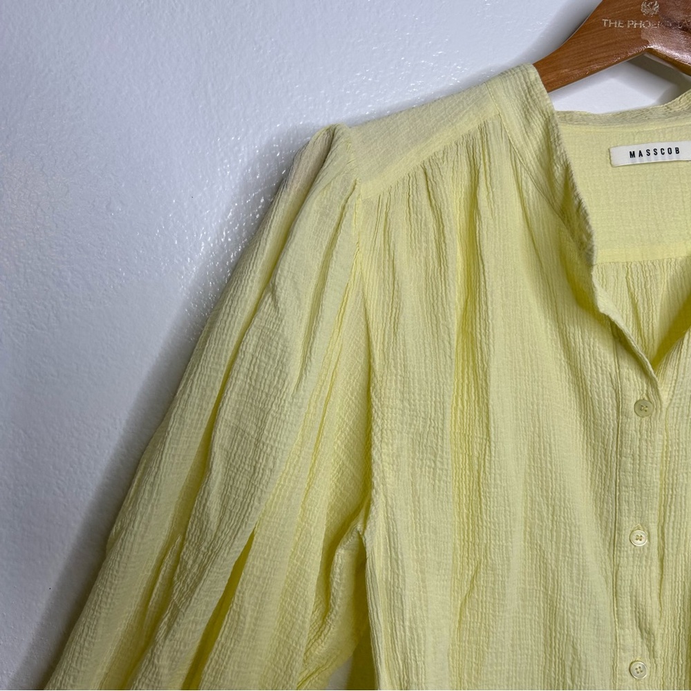 Madison Puff-Sleeve Button Front Top - Lemon Yellow - Picture 4 of 8
